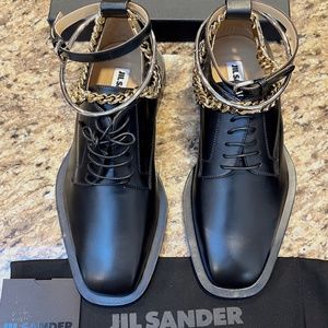 Jil Sander Lace Up Black Chain Loafers - Size 38